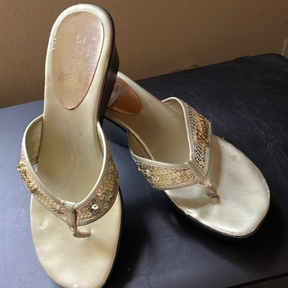 Guess gold platform thong sandals